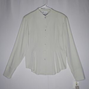 Worth Silk Button‎ Shirt 10 Pearl Button Stretch Long Sleeve Blouse Chambray M